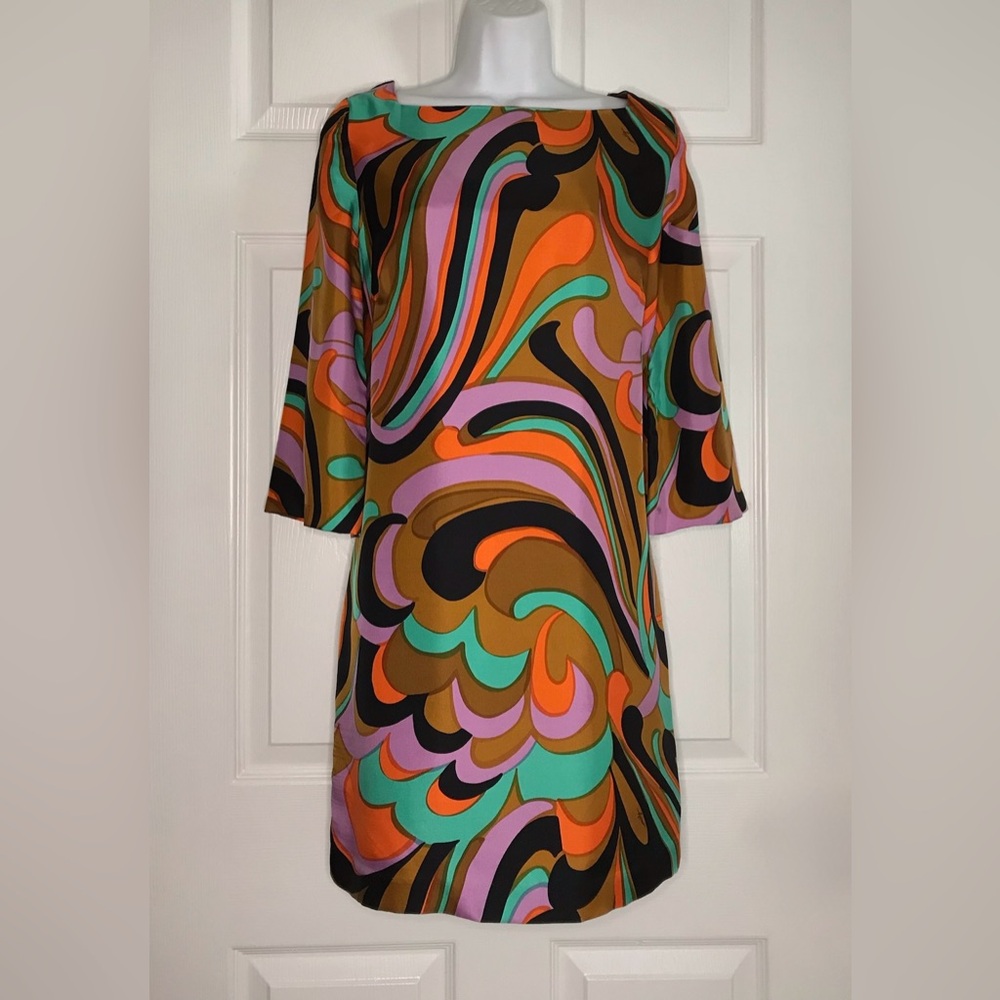 Milly Women’s Vibrant Retro Multicolor Silk Shift Dress Size 10